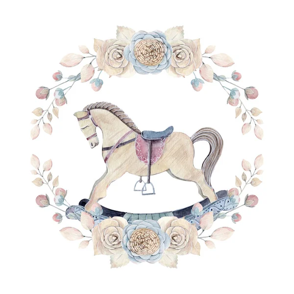 Clipart Infancia Acuarela Caballo Mecedora Madera Acuarela Aislada Perfecto Para — Foto de Stock