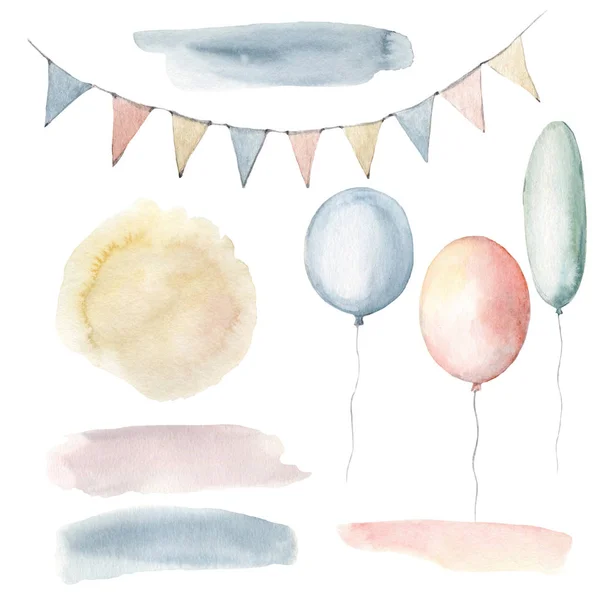 Clipart Enfance Aquarelle Ballons Aquarelle Drapeaux Parfait Pour Les Cartes — Photo