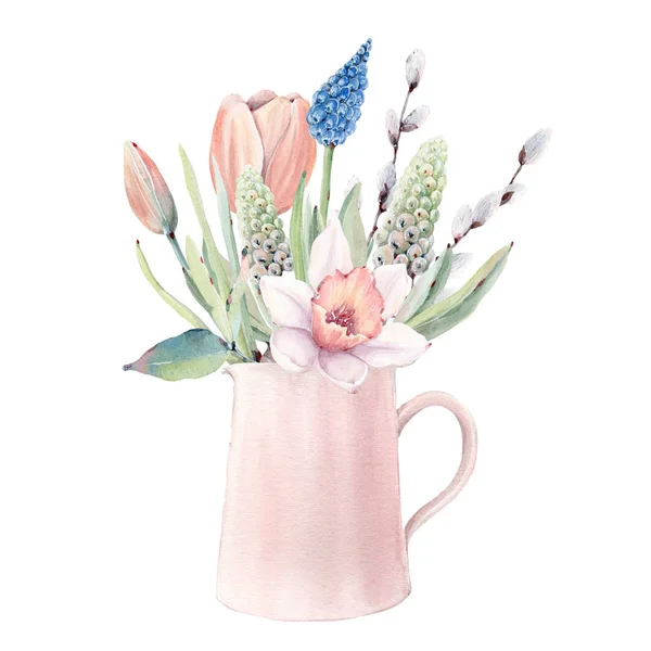 Aquarel Lentebloemen Instellen Vintage Stijl Het Perfect Voor Wenskaarten Bruiloft — Stockfoto