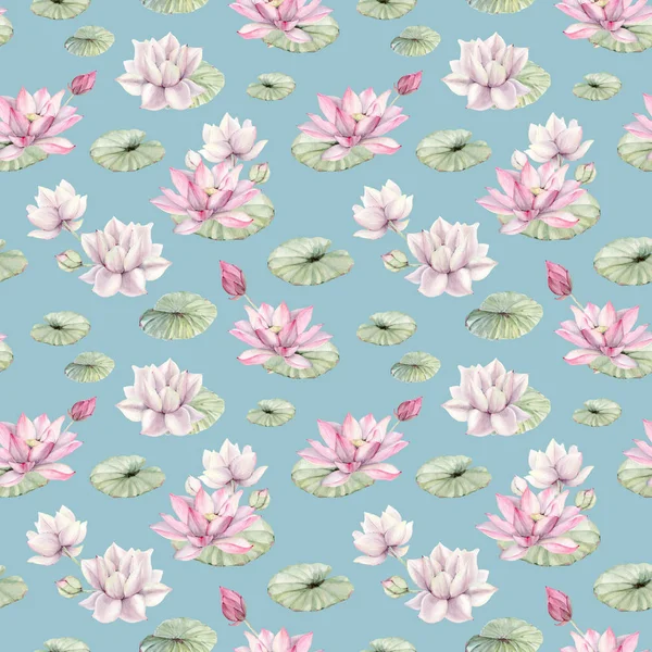 Aquarell Lotusblumen Nahtlose Muster Aquarell Muster Vintage Wasserfarbe Hintergrund Perfekt — Stockfoto