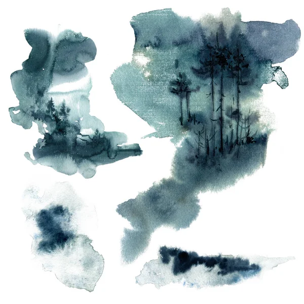 Arbres Wtarcolor Illustration Forêt Siberai Canada Finlande Nordique Paysage Forestier — Photo