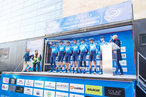 Προορισμό Oropesa Del Mar, Ισπανία - 31 Ιανουαρίου 2018: παρουσίαση των ποδηλατών πριν από τον αγώνα στο La Vuelta στις 31 Ιανουαρίου 2018 στον προορισμό Oropesa Del Mar, Ισπανία — Φωτογραφία Αρχείου