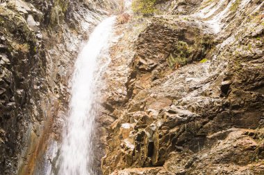 Kayalar ve Kıbrıs Troodos Dağları yapraklarda sonbahar şelale
