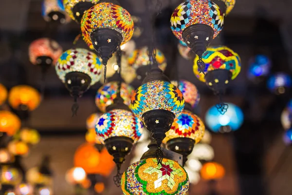 Kolorowa Mozaika Turecki Lampy Orientalne Tradycyjne Światło — Zdjęcie stockowe