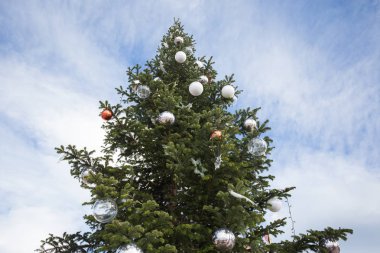 Tatil ve dekorasyon konsepti - açık dallarında topa Noel