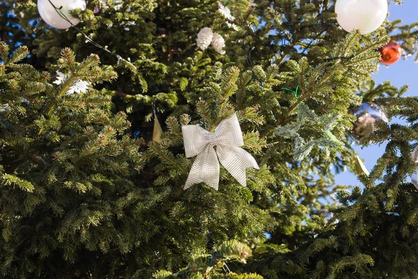 Tatil ve dekorasyon konsepti - açık dallarında topa Noel