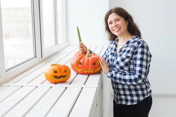 Hollen Uit Een Pompoen Bereiden Halloween Lantaarn — Stockfoto