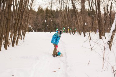 Jack Russell Terrier köpek kış açık havada oyun sahibi kadınla.