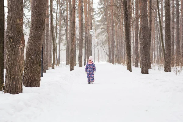 Дитинство та концепція дітей - дівчинка гуляє взимку на відкритому повітрі — стокове фото