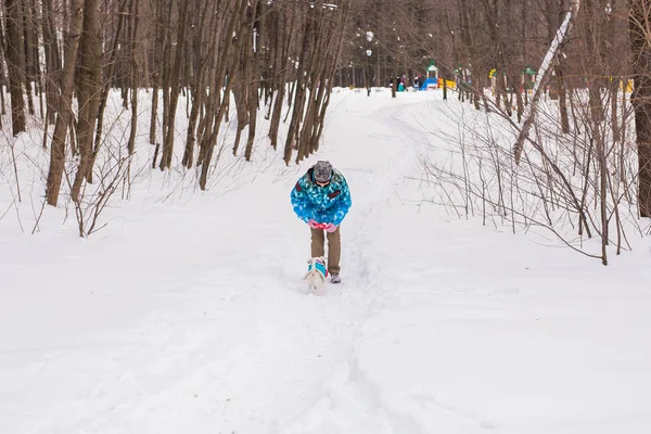 Jack Russell Terrier köpek kış açık havada oyun sahibi kadınla.