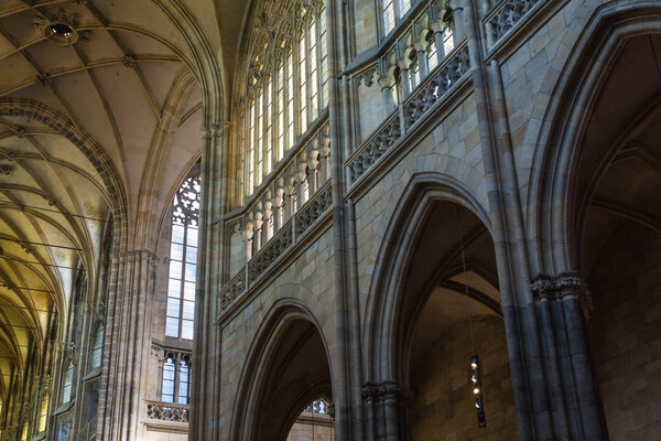 PRAGUE, CZECH REPUBLIC - JUNE 14, 2017: Interior of Saint Vitus Cathedral in Prague, Czech Republic