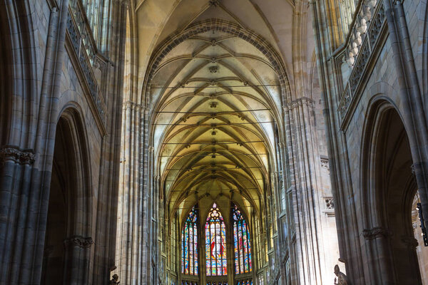 PRAGUE, CZECH REPUBLIC - JUNE 14, 2017: Interior of Saint Vitus Cathedral in Prague, Czech Republic