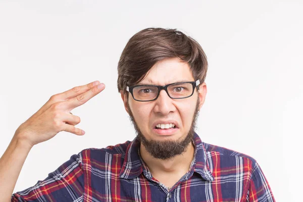 Conceito de expressão e gesto - Jovem com gesto bang-bang ou matando-se — Fotografia de Stock