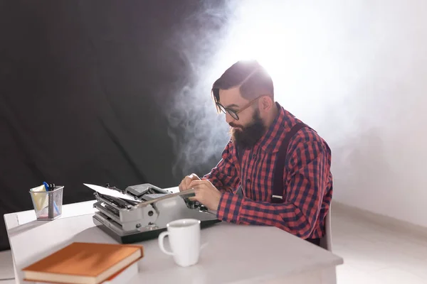 People and technology concept - High angle view of bearded writer — Stock Photo, Image