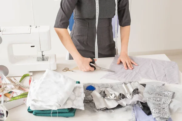 Dressmaker, fashion designer and tailor concept - Young woman designer, process of creating a dress — Stock Photo, Image