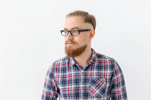 People and negative emotions concept - bearded man in glasses thinking about something — Stock Photo, Image