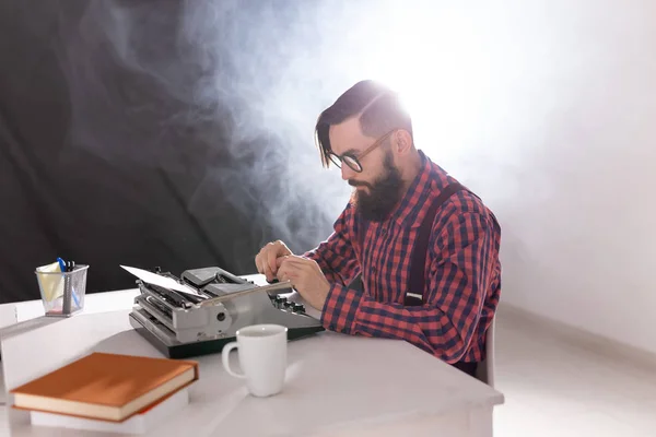 People, journalist and technology concept - Writer is working on a new book — Stock Photo, Image