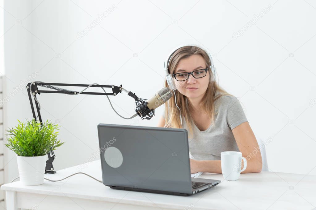 Podcasting, dj and broadcast concept - Presenter or host in radio station hosting show for radio