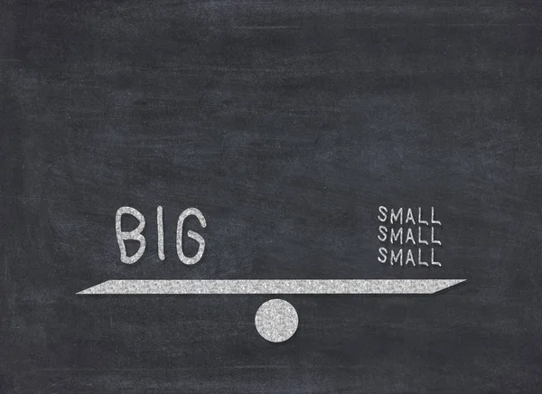 Big Small Seesaw Weight Balance Concept Blackboard Back — Stock Photo, Image