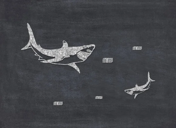 Finance sharks. Simple drawing on blackboard. Finance Shark describes the symbol design by the finance set to mean a business concept