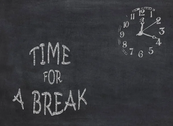 Time for a break clock with text on black background to mean a concept