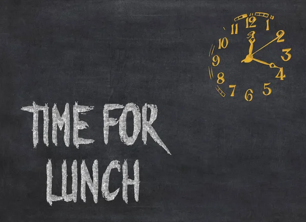 Time for Lunch - clock with text on black background to mean a concept