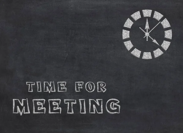 Time for Meeting clock with text on black background to mean a concept
