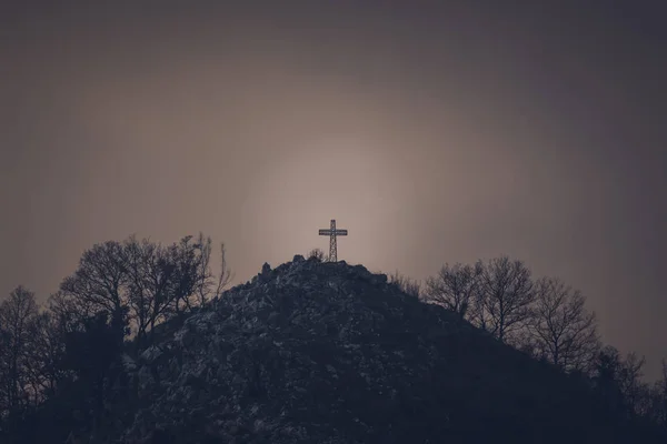 Kreuzigungskreuz Symbol Von Golgatha Der Christlichen Religion Foto Mount Ein — Stockfoto