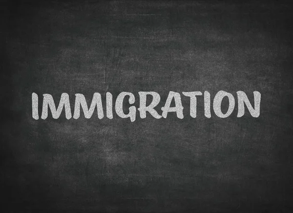 Conceptul de imigrare cuvânt pe un fundal tablă — Fotografie, imagine de stoc