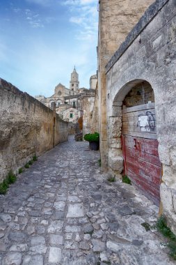 Onun dik eski Matera (Sassi di Matera) panoramik
