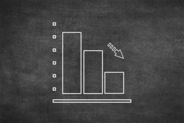 White chalk hand drawing in bar chart with downtrend arrow shape