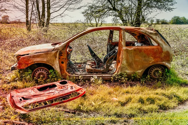 Devastated Burned Car Wrack Effects Accident — Stock Photo, Image