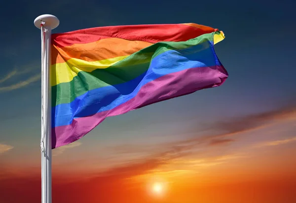 LGBT Gay Pride Rainbow Flag Being Waved At Pride