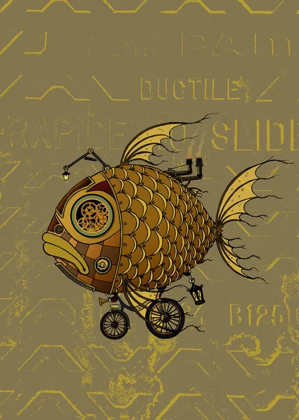 Goldfish Imaginary Steampunk Stylu Znaků Ilustrace — Stockový vektor