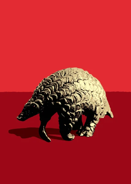 Pangolin Isolado Design Caráter Incomum Fundo Vermelho —  Vetores de Stock