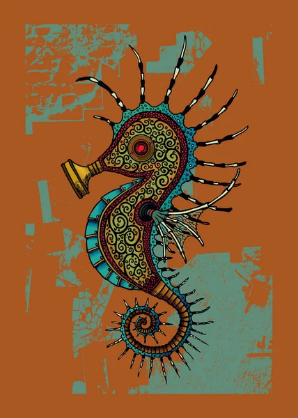 Seahorse Steampunk Artwork — Stockvektor