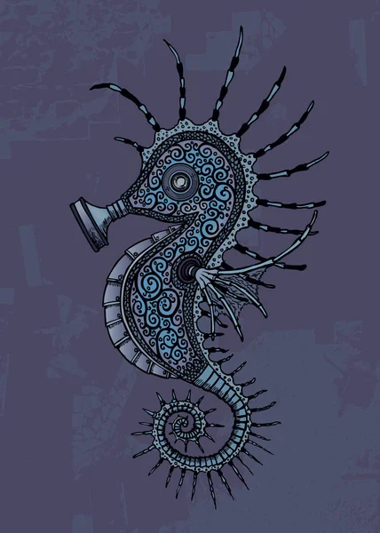 Seahorse Steampunk Stylu Grafika Ilustracja Ilustracje Stockowe bez tantiem