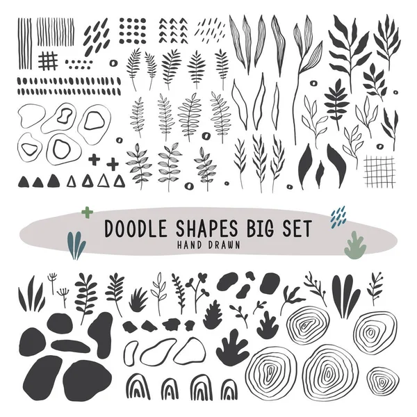 Doodle büyük set el çizimi şekillendirir. Vektör düz çizimler. Büyük karalama nesneleri kümesi.