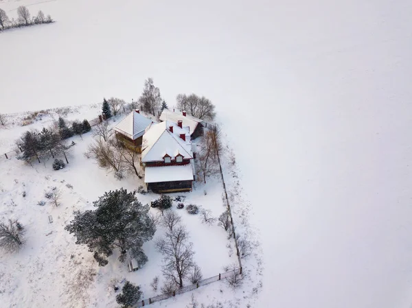 Luftaufnahme Eines Authentischen Landhauses Winter Dududki Dorf Weißrussland Der Nähe — Stockfoto