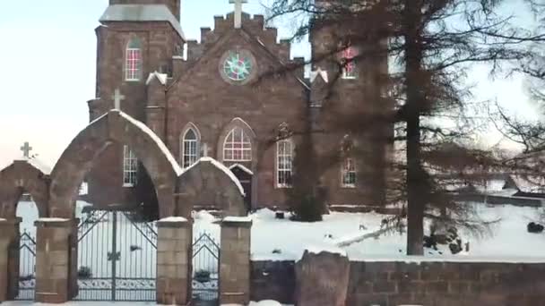 Havadan Görünümü Eski Hıristiyan Kilisesi Kırsal Kış Sahne Minsk Beyaz — Stok video