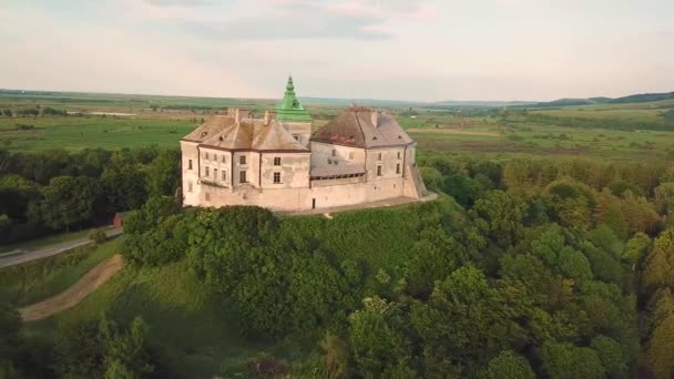 Olesko Palats Från Luften Reserv Sommarpark Kullarna Flygfoto Över Olesky — Stockvideo