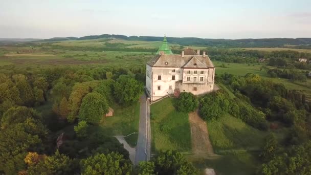 Olesko Palace Aus Der Luft Reserve Sommerpark Auf Den Hügeln — Stockvideo