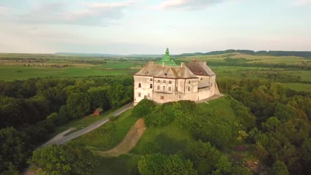 Olesko Palace Vanuit Lucht Reserveren Zomer Park Heuvels Luchtfoto Van — Stockvideo