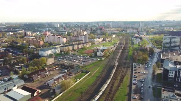 Büyük Şehir Bahar Havadan Görünümü Tren Istasyonuna Minsk Beyaz Rusya — Stok video