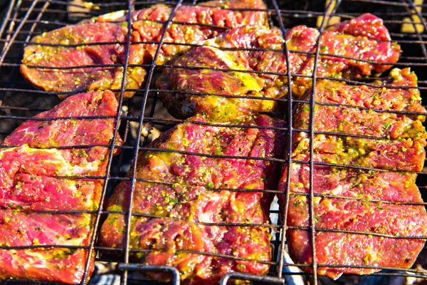 Bife picante de carne em marinada assando em mangal . — Fotografia de Stock