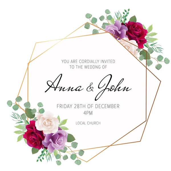 Invitation Florale Mariage Design Carte Invitation Avec Des Fleurs Rouges — Image vectorielle