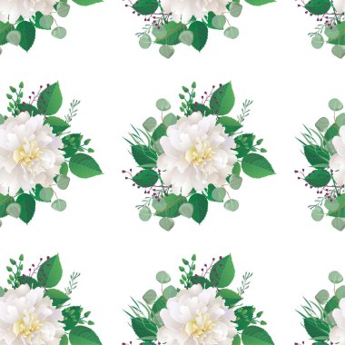 Sorunsuz çiçek desenli beyaz peonies ile. Arka plan için web sayfaları, düğün davetiyeleri, tarihi kartları kaydedin. Çiçek vektör arka plan. Tüm öğeleri izole ve düzenlenebilir