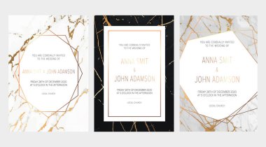 Gold, black, white marble elegant wedding invite, artistic cover design, colorful texture. Trendy pattern, graphic poster, gold geometric brochure, card. All elements are isolated and editable. clipart