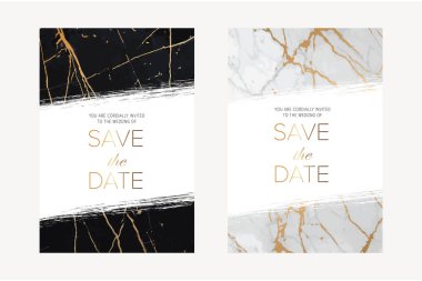 Gold, black, white marble elegant wedding invite, artistic cover design, colorful texture. Trendy pattern, graphic poster, gold geometric brochure, card. All elements are isolated and editable. clipart