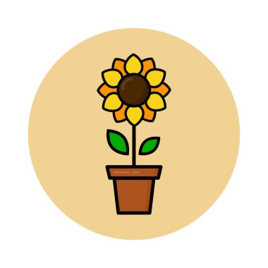 Bir çizgi film sevimli ayçiçeği bir pot vektör simge vektör görüntü